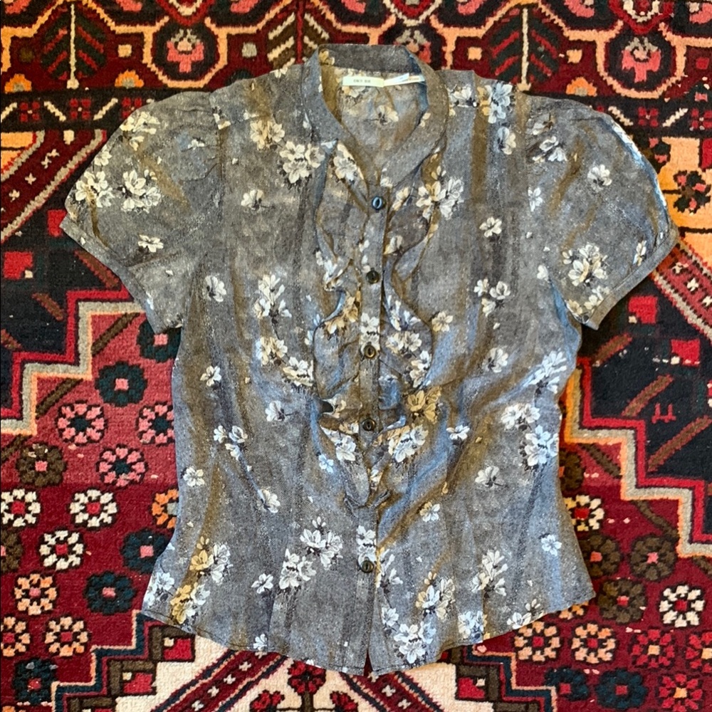 Kimchi Blue Floral Button-Up Silk Blouse, XS